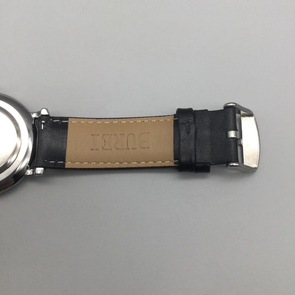 Burei S-19006M Mens Watch 41mm Black Dial Black Leather Date Dress New Battery